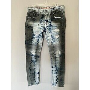ROCK REVIVAL Ayaan Biker Straight Stretch Denim Jeans Blue Black NEW Mens 32x32